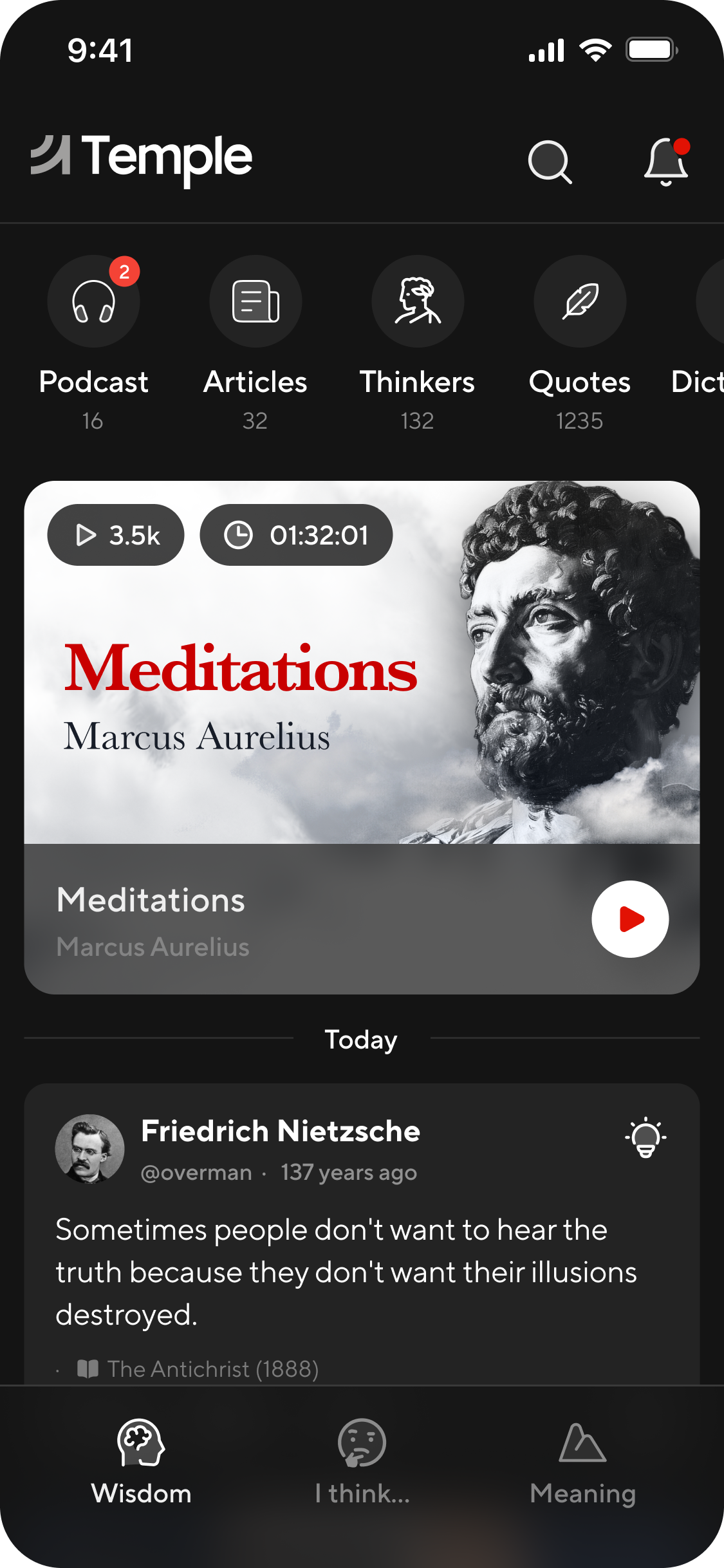 Temple Wisdom home screen